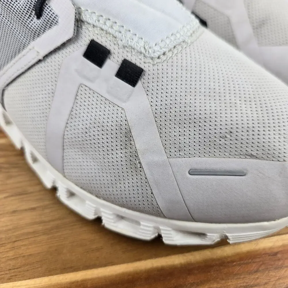 On Womens 7.5 Cloud 5 Waterproof Glacier Gray White Athletic Gym Running Shoe